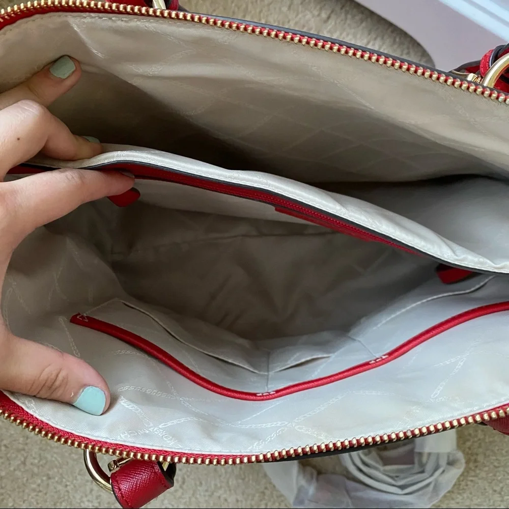 Michael Kors bright red satchel tote bag - Picture 3 of 6